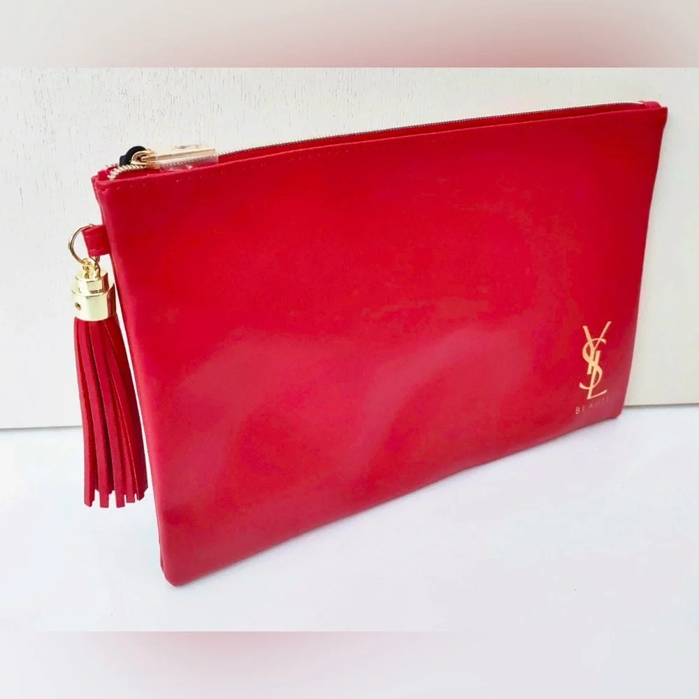 YSL Beauty Red Makeup Cosmetics Bag, Travel Flat Pouch, Clutch, Purse, Brand NEW - Picture 1 of 10